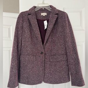 New With Tags: Loft Women's Tweed Burgundy Blazer Size 6